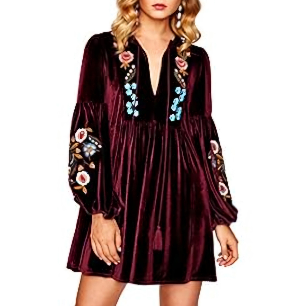 Elegant Burgundy Embroidered Dress